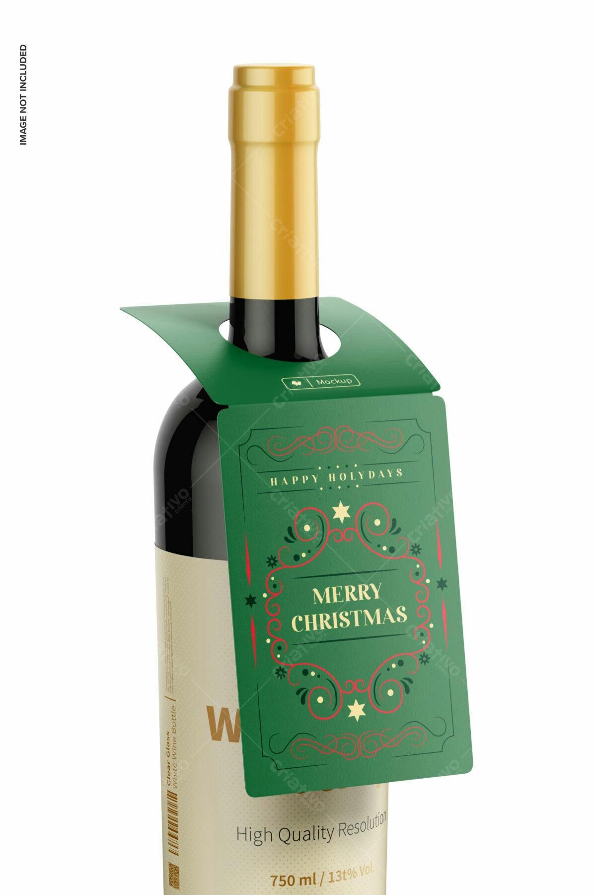 Tag para Garrafa de Vinho Natal PSD Editável