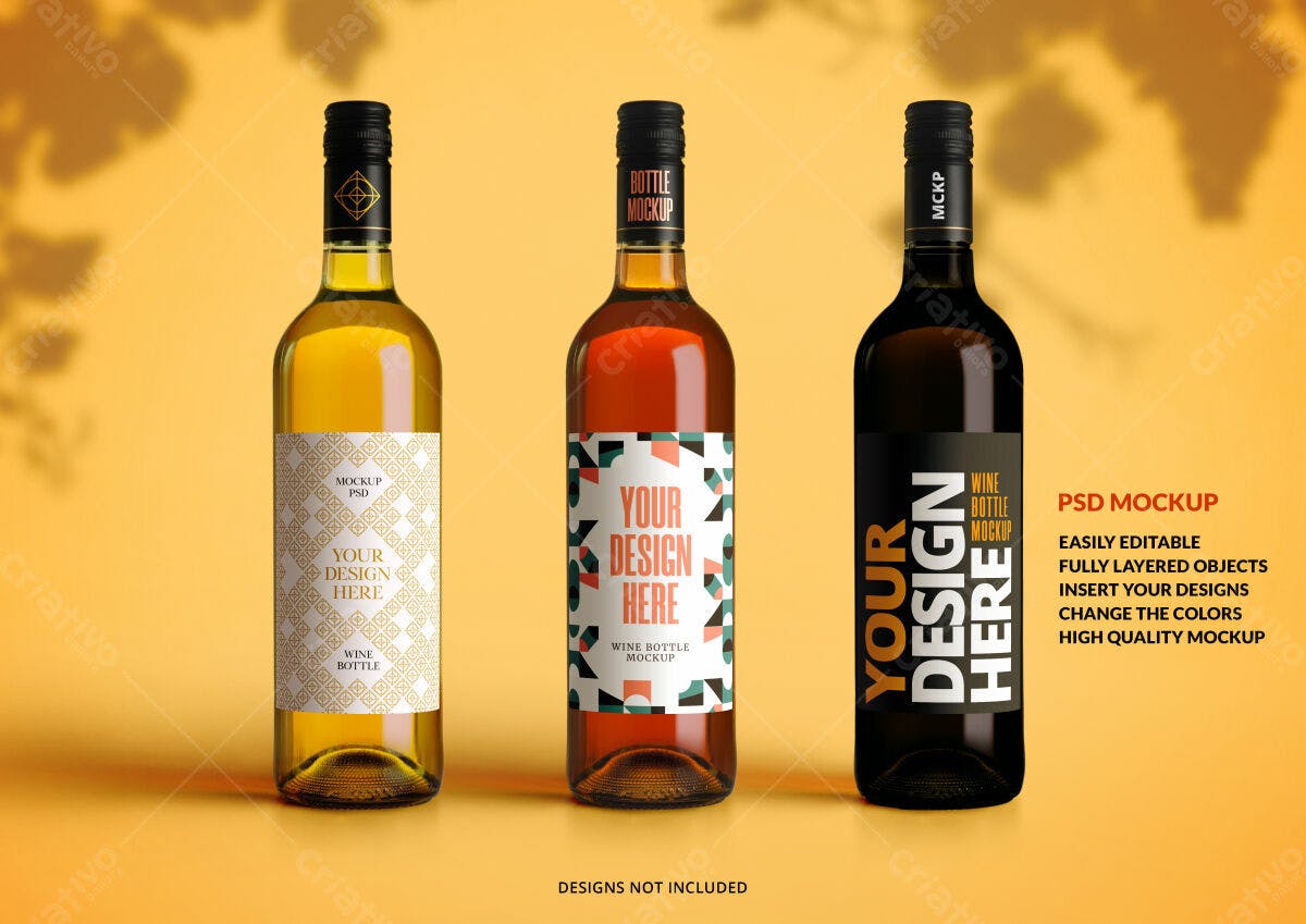 Mockup de Garrafa de Vinho PSD Editável