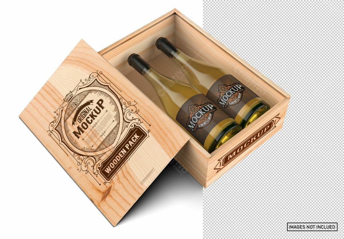 Embalagem de Madeira para Vinho PSD Editável
