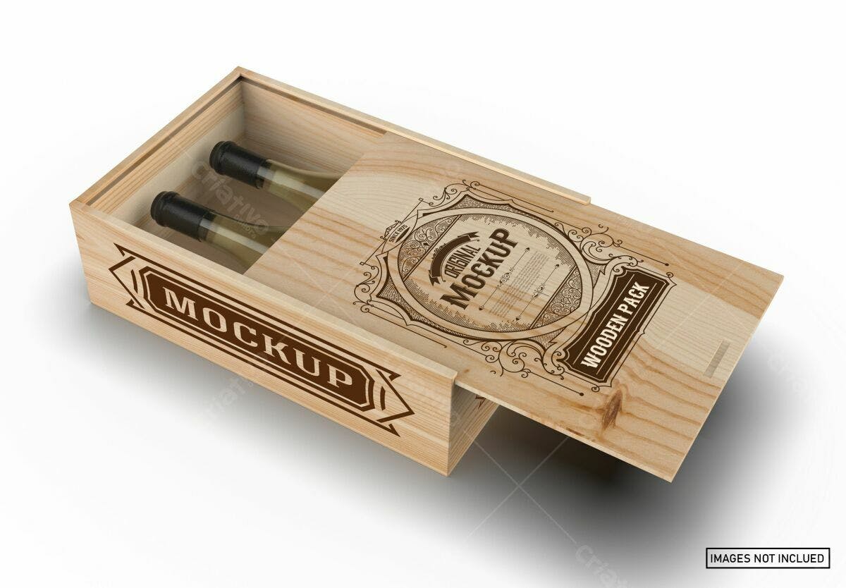 Embalagem para Vinho em Madeira PSD Editável