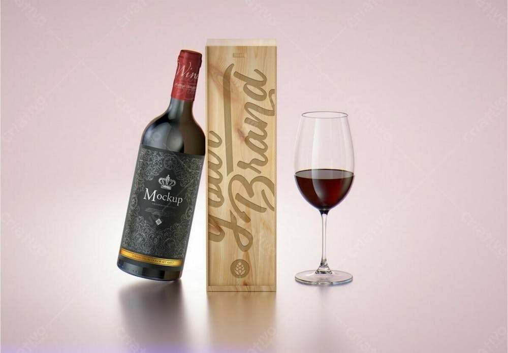 Caixa De Madeira Garrafa De Vinho Tinto Mockup