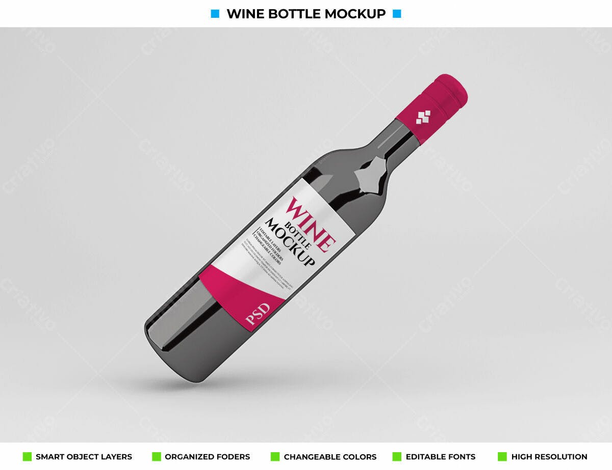 Mockup de Garrafa de Vinho PSD Editável