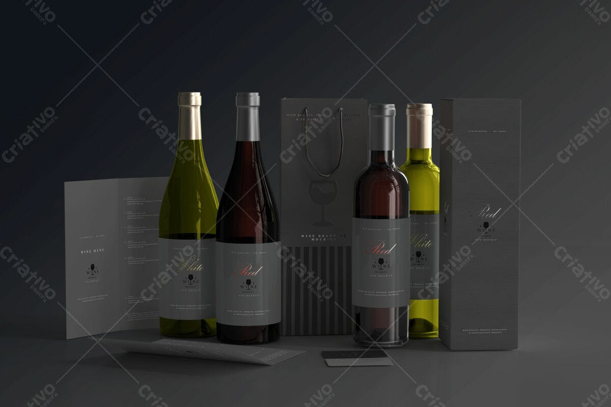 Mockup de Rótulos de Vinho PSD Editável