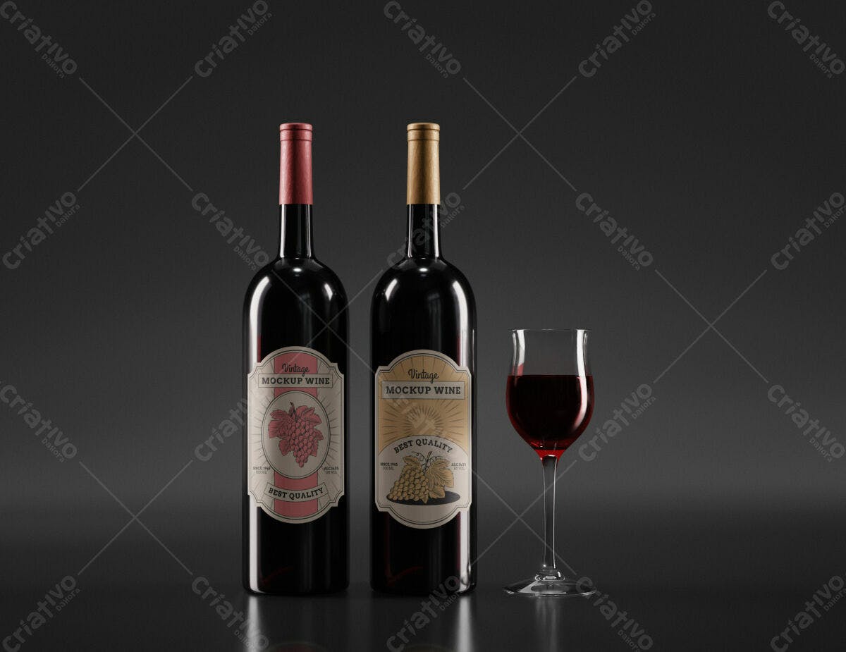 Mockup PSD para Rótulo de Vinho Vintage Editável