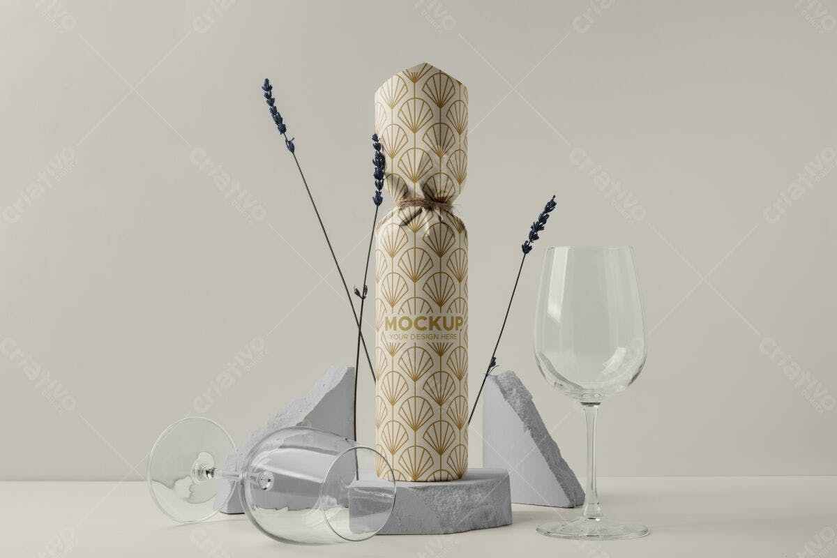 Embalagem para Vinho em Estilo Art Déco PSD Editável