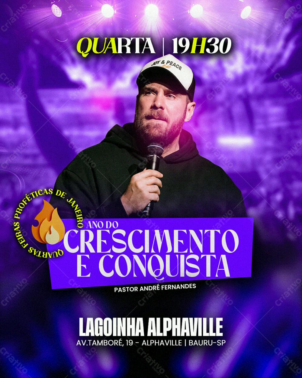 Ano De Crescimento E Conquista Lagoinha Alphaville Pastor André Fernandes Culto Gospel Flyer Cartaz De Igreja Quarta Da Vitória