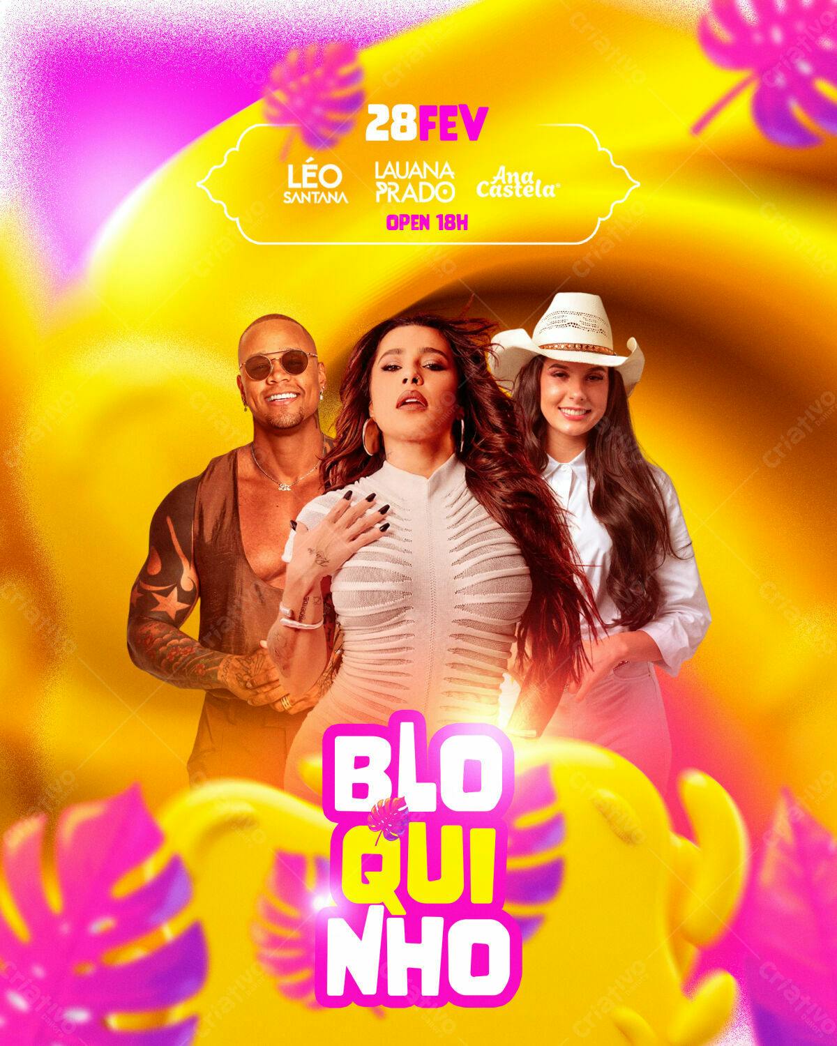 Flyer Bloquinho PSD Editável para Festa com Lauana Prado