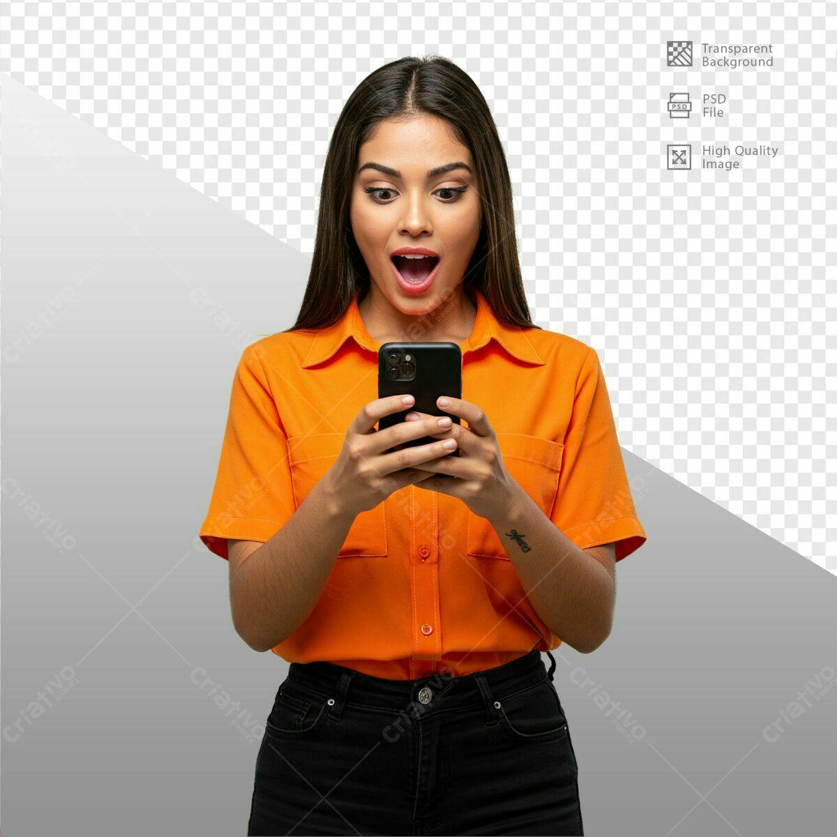 Imagem de Mulher Surpresa com Celular PSD Editável