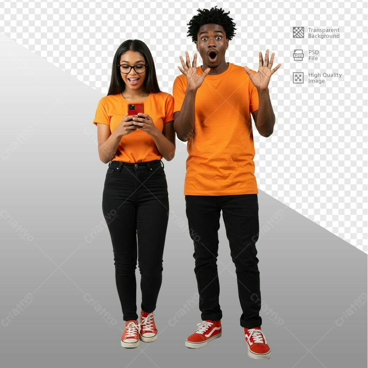 Pessoas Surpresas com Celular PSD Editável
