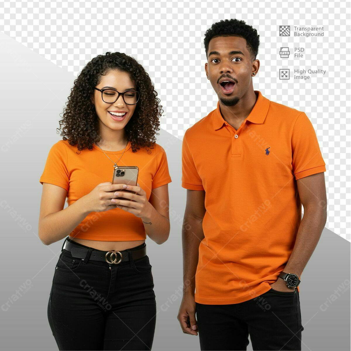 Modelo de Pessoas Reagindo ao Celular PSD Editável