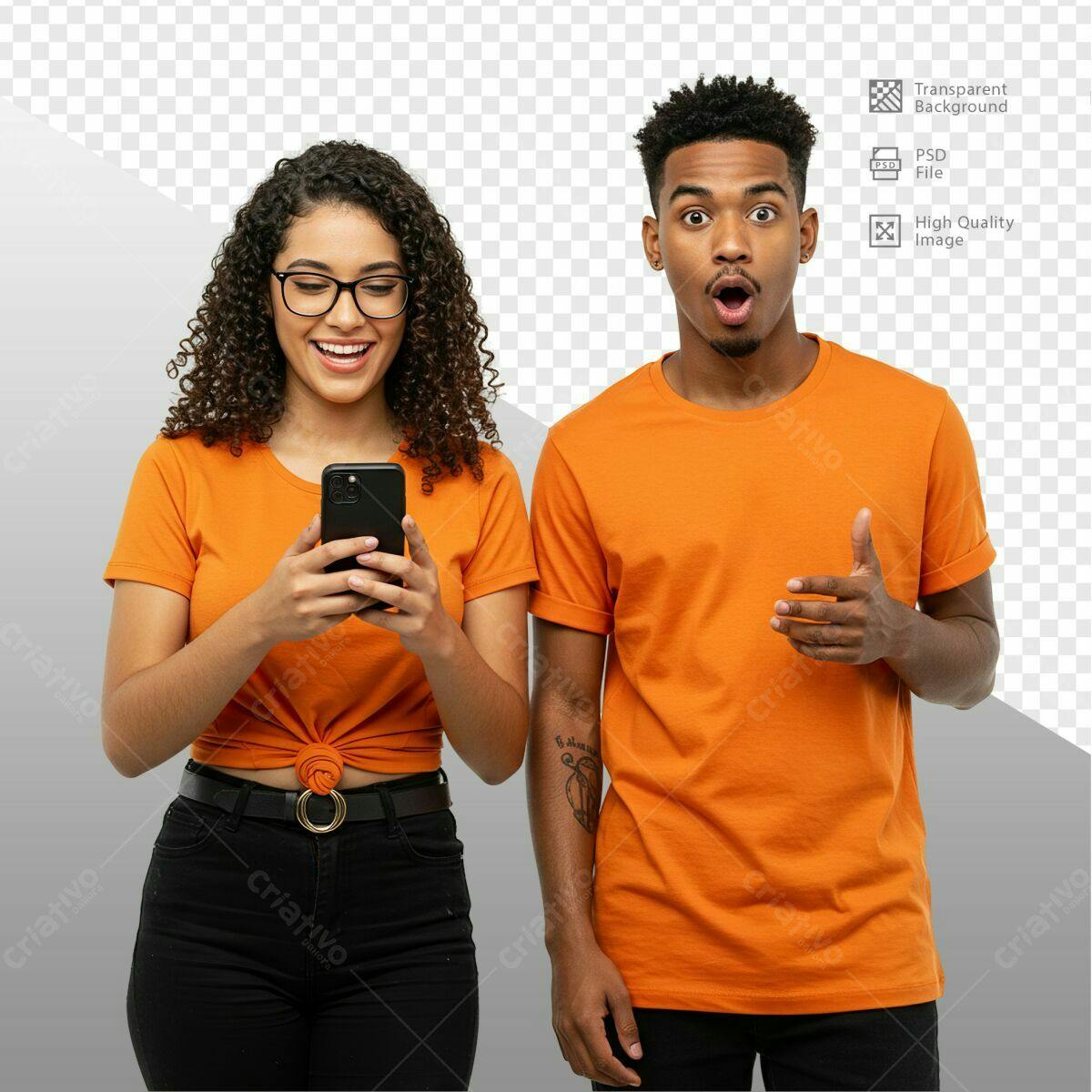Mockup de Pessoas em Camisetas Laranja PSD Editável