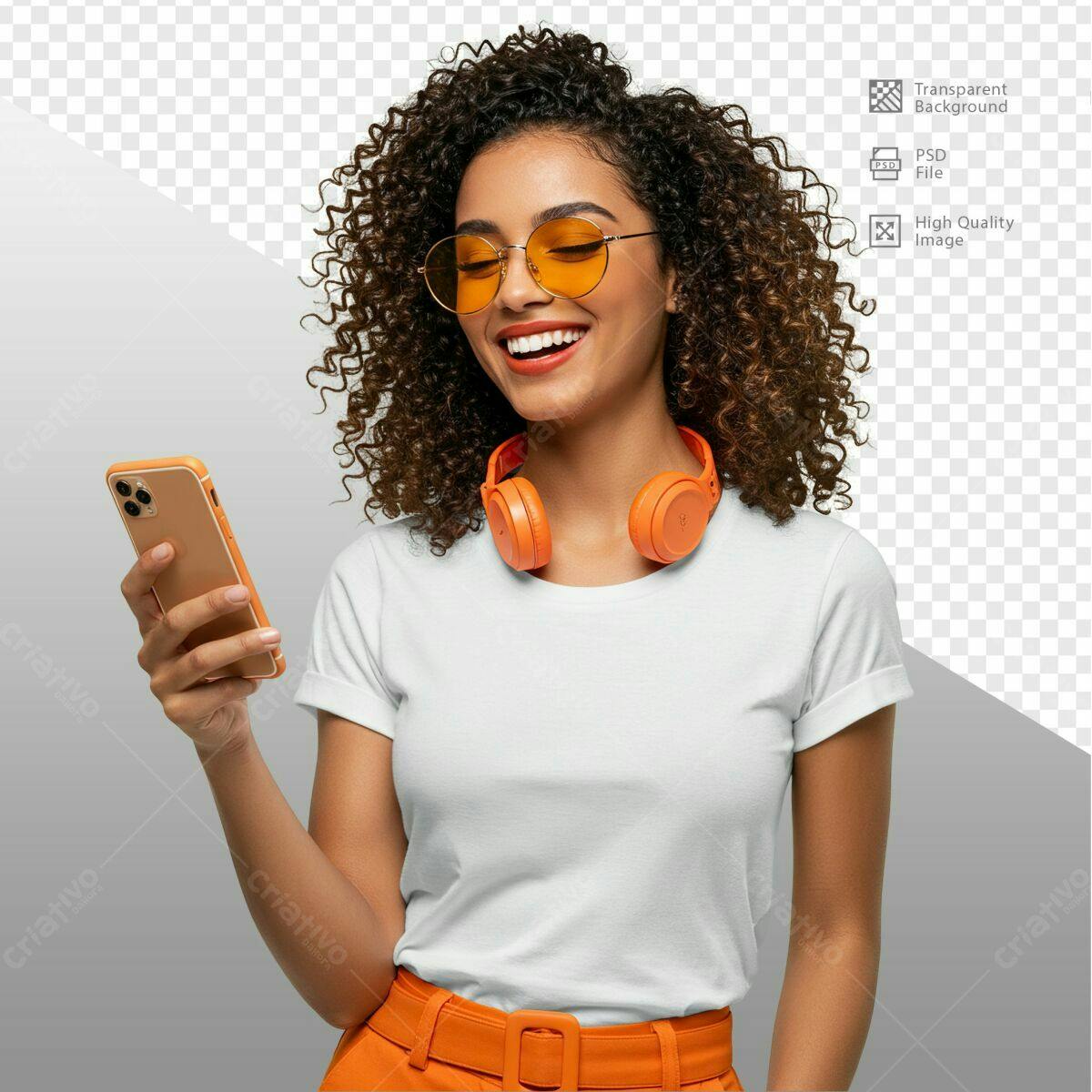 Mockup Camiseta Branca com Acessórios Laranja PSD Editável