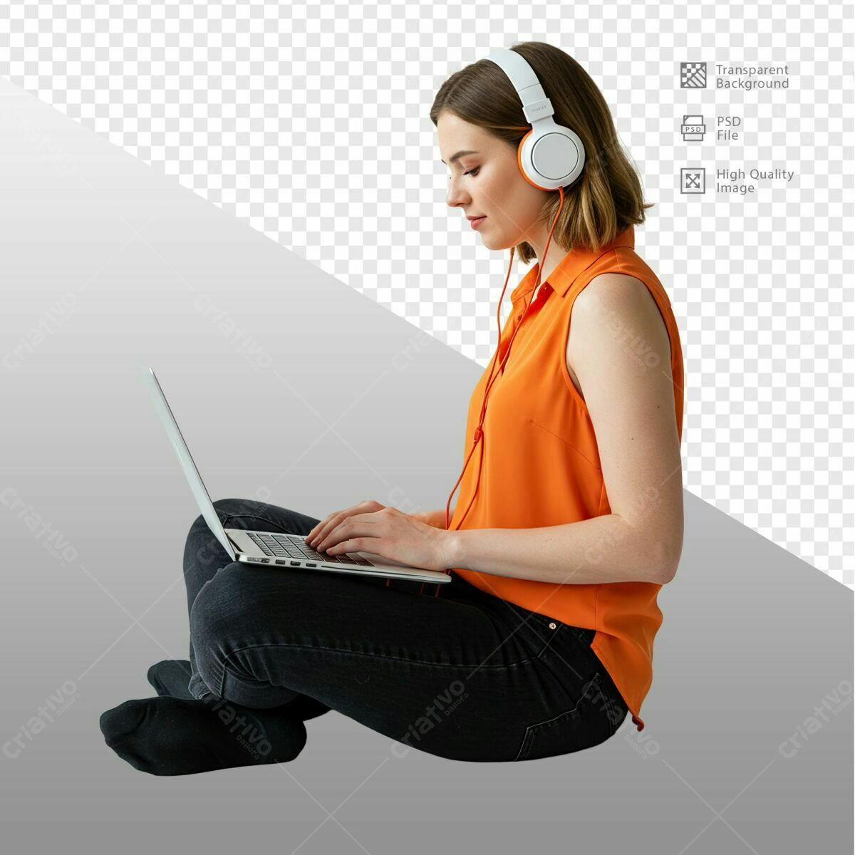 Imagem de Mulher com Notebook PSD Editável