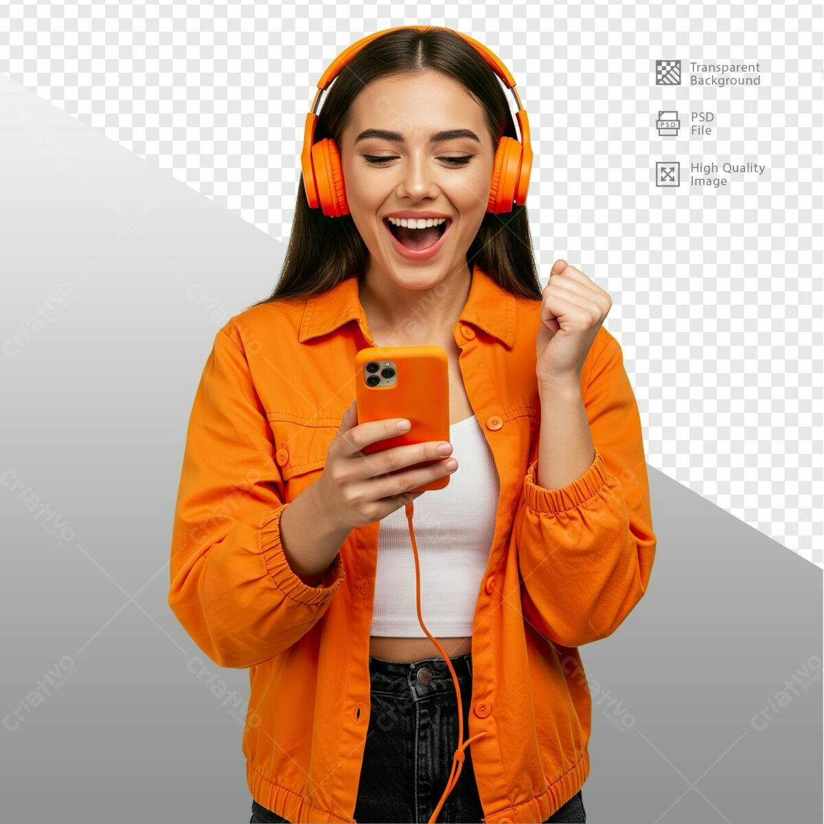 PSD para Mockup de Música com Fones Laranja PSD Editável