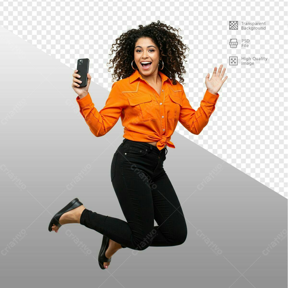 PSD Mulher Pulando Alegria Laranja PSD Editável