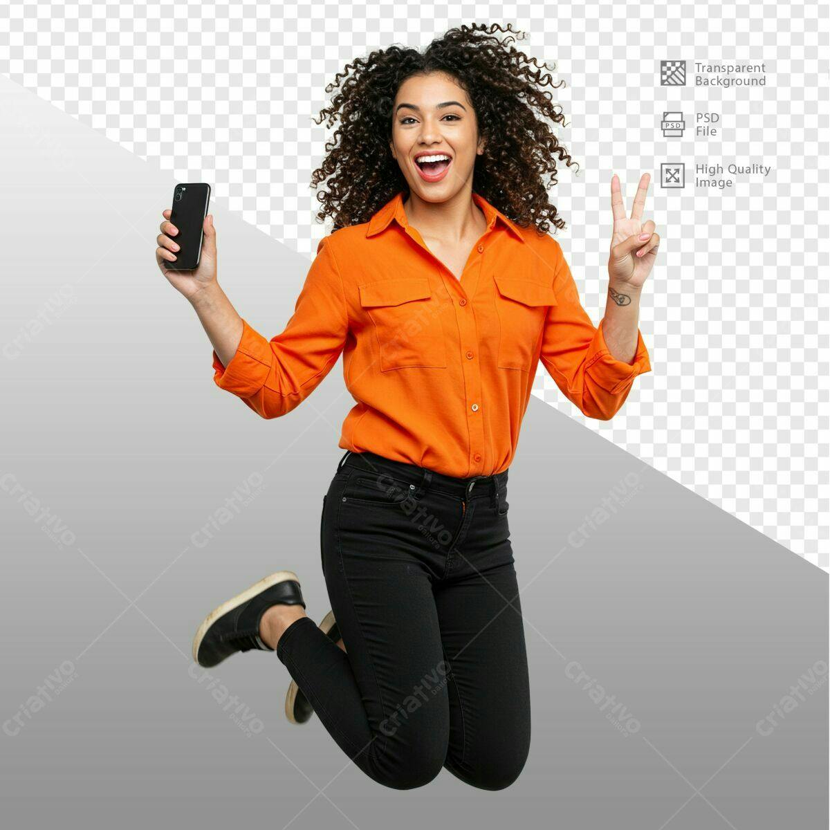 PSD para Modelo de Redes Sociais com Mulher Pulando PSD Editável