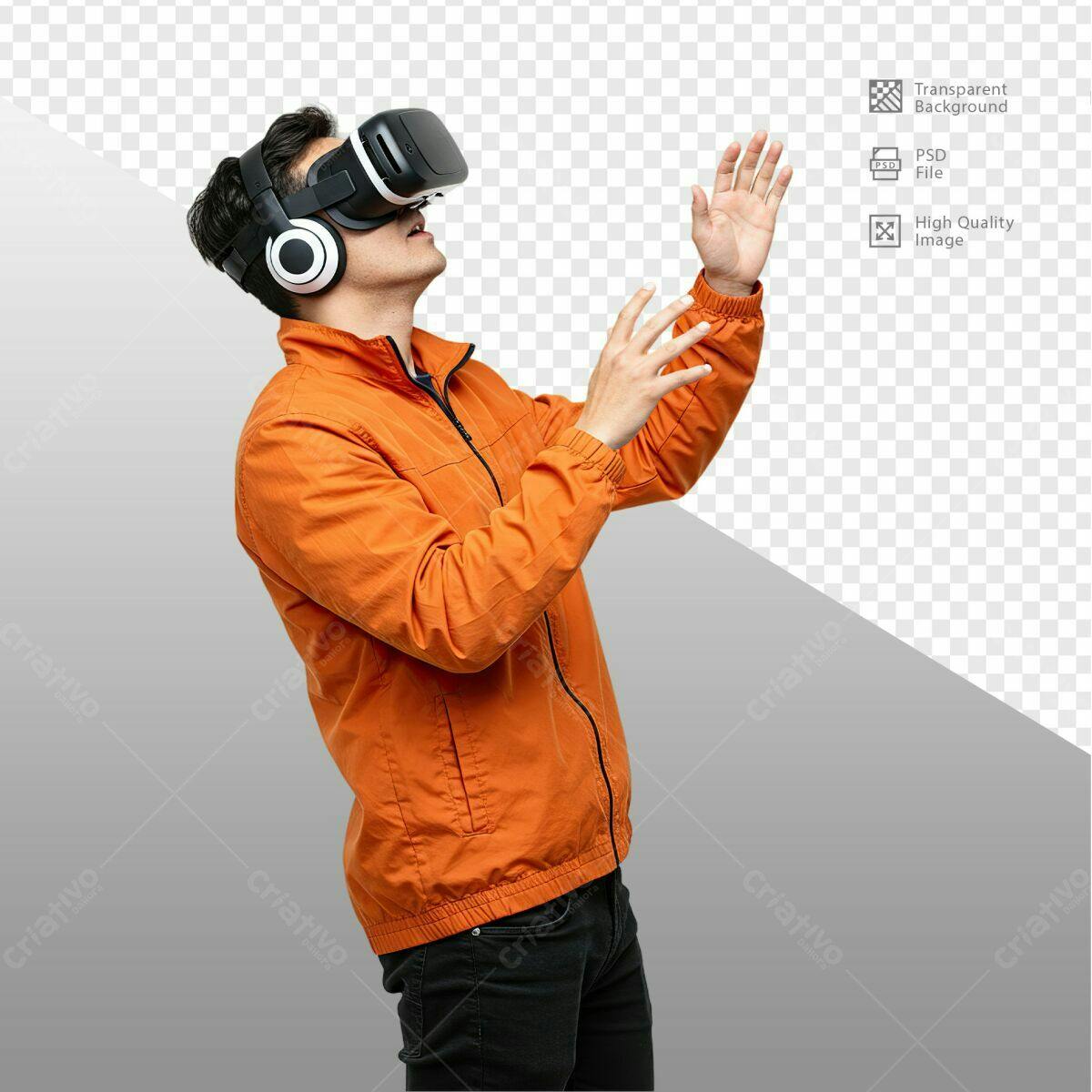 PSD Homem Usando Óculos VR Laranja PSD Editável
