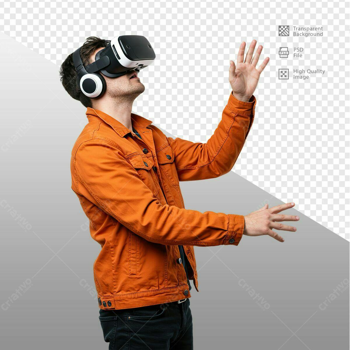 PSD para Mockup de Realidade Virtual com Homem usando Óculos VR Amarelo