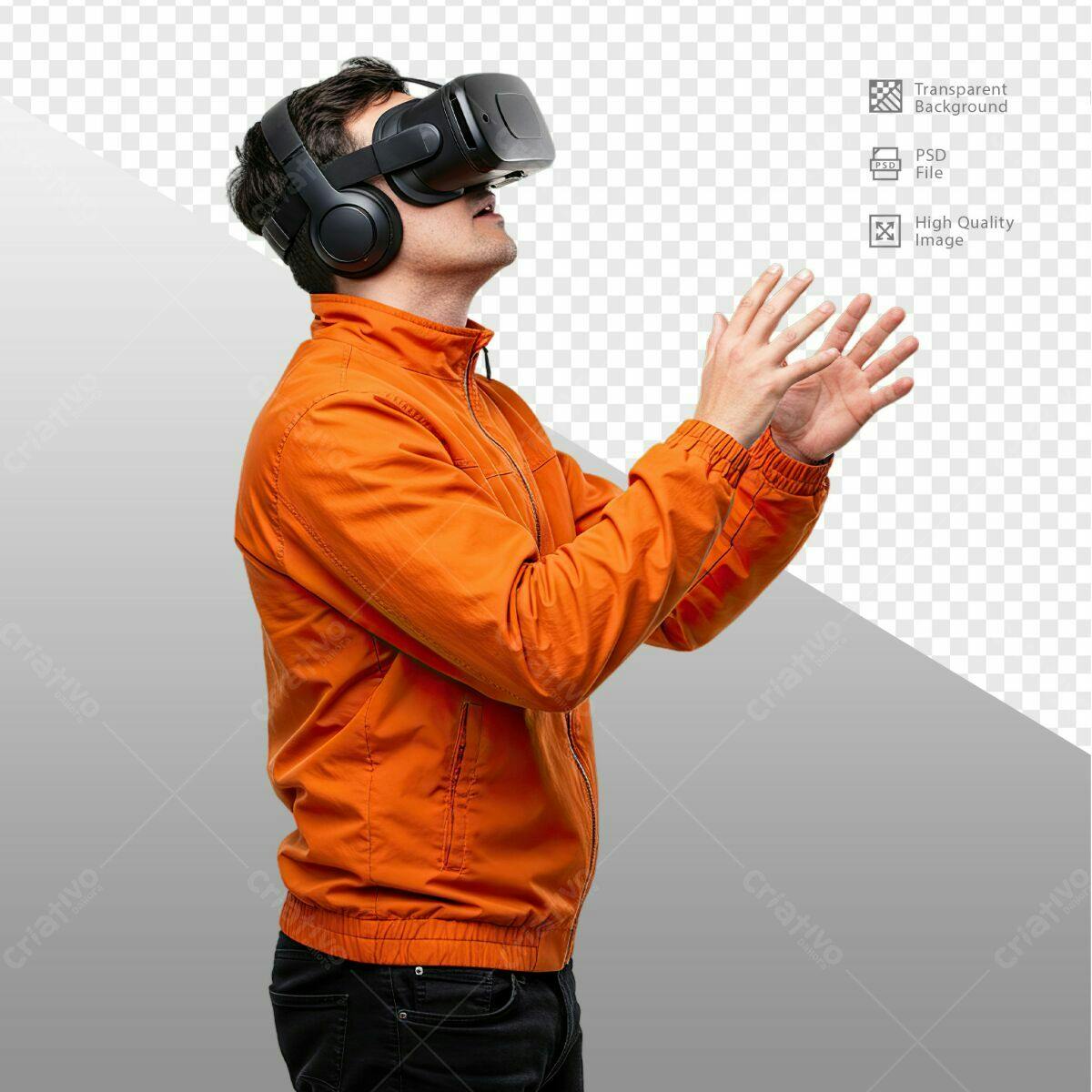 PSD Mockup de Homem Usando Realidade Virtual PSD Editável