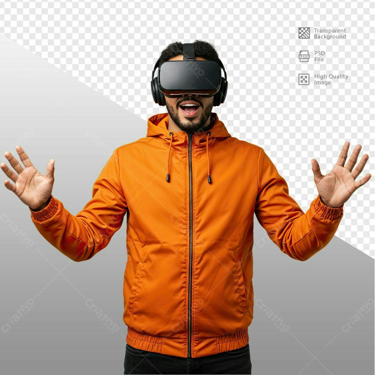 Imagem Pessoa com Óculos VR Laranja PSD Editável