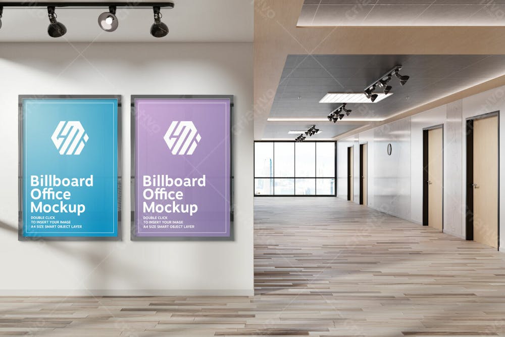 Two Vertical Billboards Hanging Office Wall Mockup