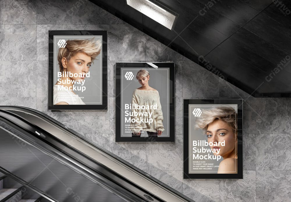 Three Vertical Billboards Subway Station Mockup