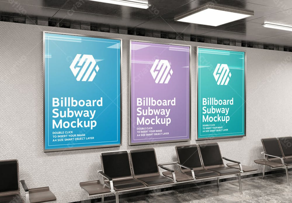 Three Vertical A 4 Billboards Subway Station Mockup