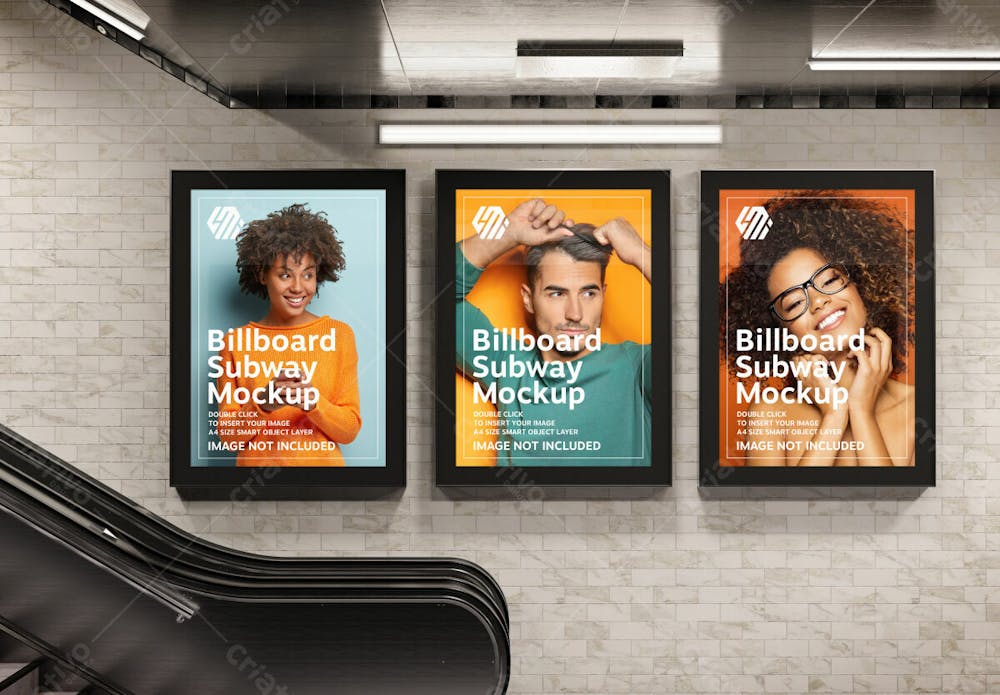 Three Vertical Billboards Subway Station Mockup