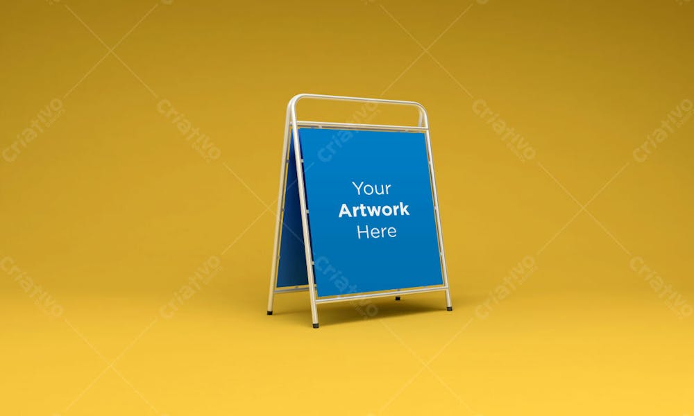 Metallic Notice Board Stand 3D Renderedmockup Editable Psd