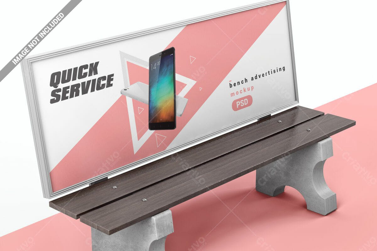 Mockup de Banco de Praça com Anúncio PSD Editável