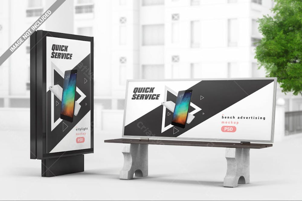 City Advertising Light Box With Bench Mockup Editable Psd