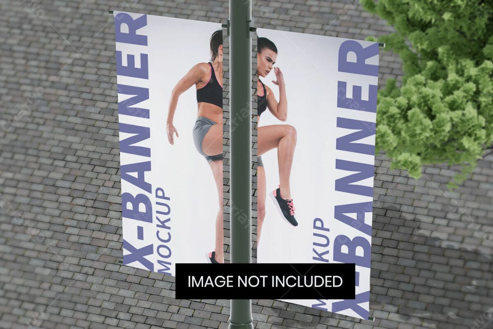 Street Pole Banner Mockup Top Right Angle View