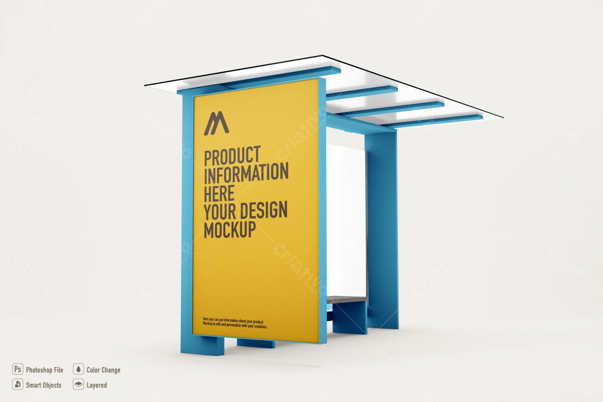 Mockup de Anúncio em Ponto de Ônibus PSD Editável