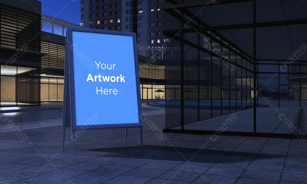 Metallic Notice Board Stand 3D Rendered 1Mockup Editable Psd