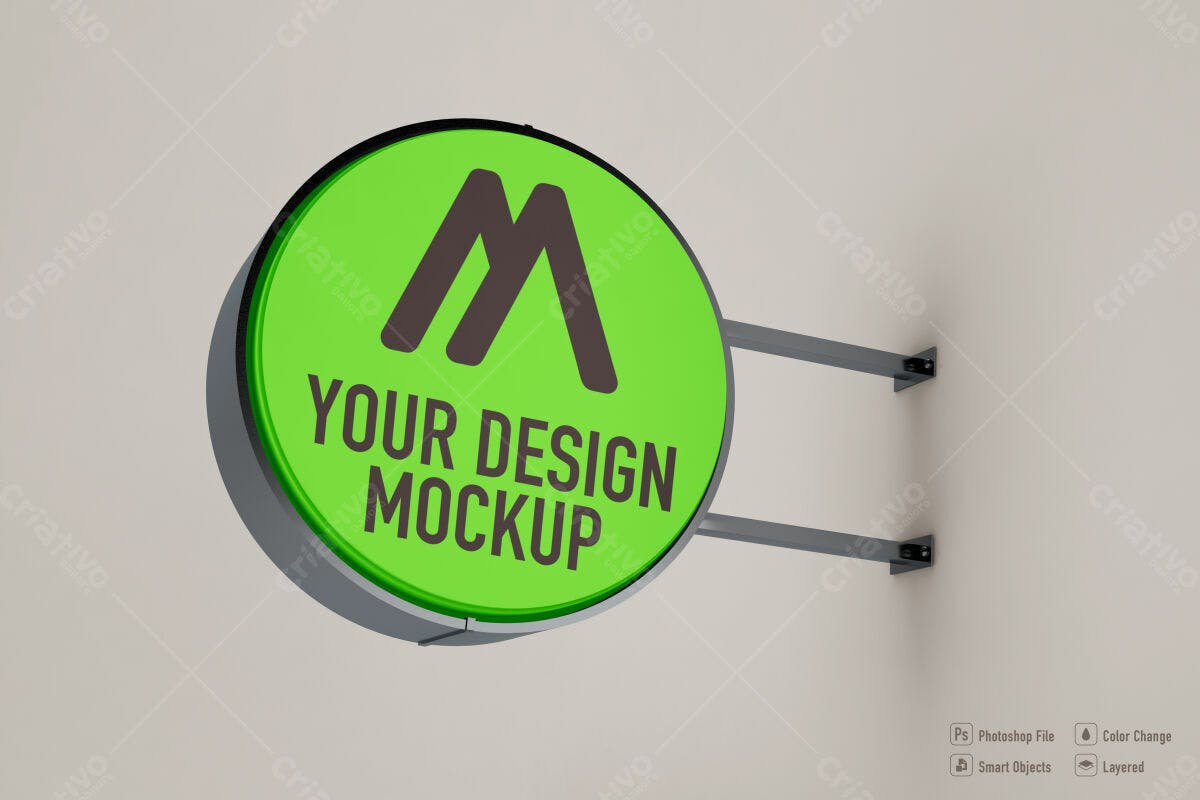 Placa Circular Verde para Negócios PSD Editável