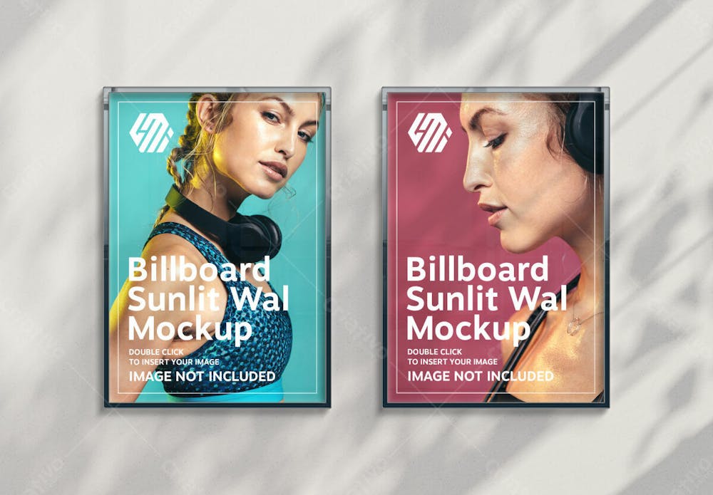 Two Vertical Billboards Hanging Sunlit Wall Mockup