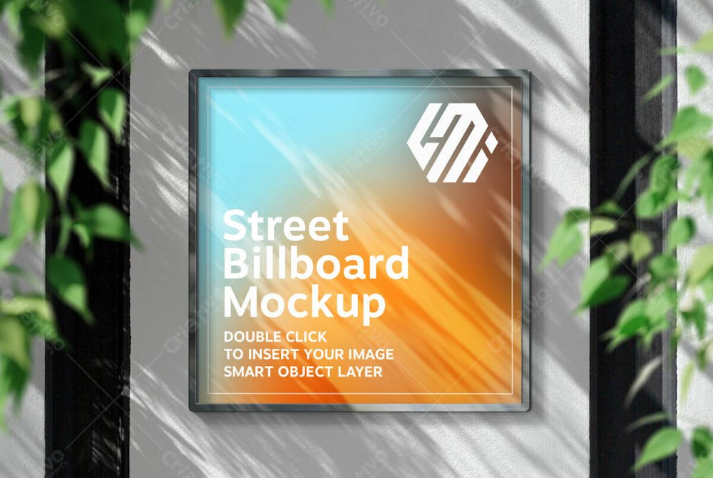 Square Billboard Hanging Sunlit Wall Mockup