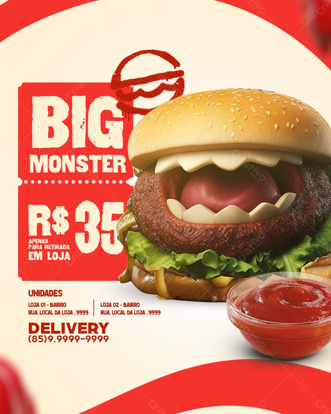 Flyer para Lançamento de Hambúrguer Monstro PSD Editável