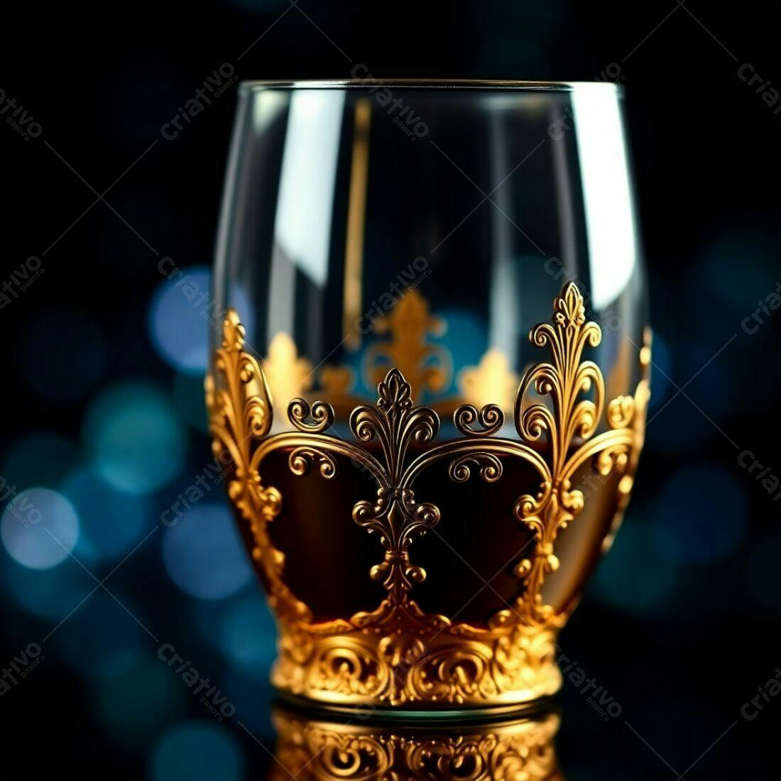 Taça de vinho com detalhes dourados