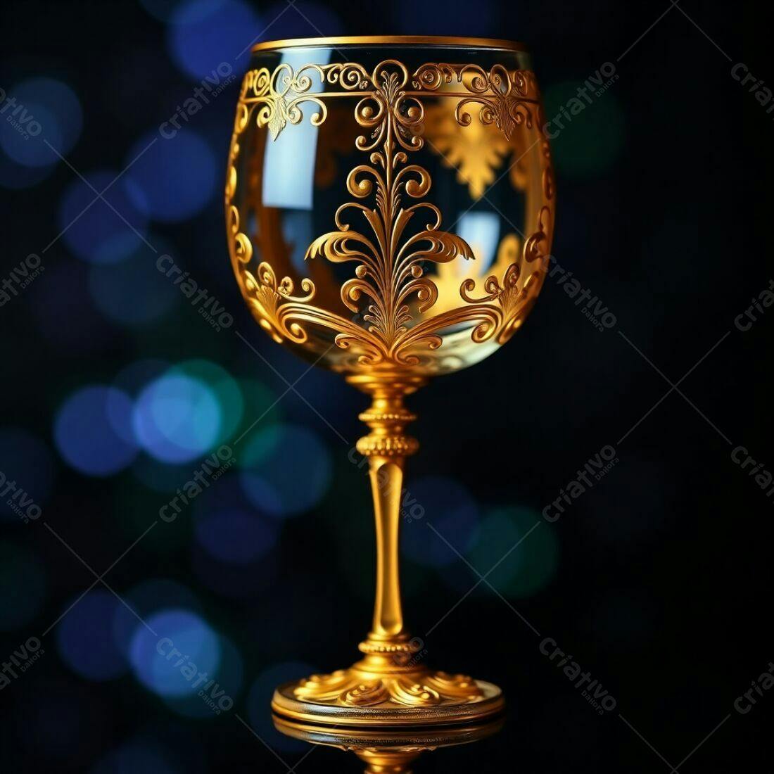 Taça dourada com detalhes em relevo