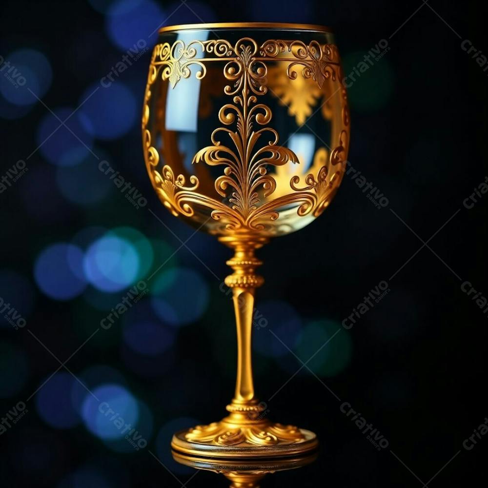 Imagem De Alta Resolução Uma Taça De Vinho Dourada Majestosa E Elegante, Com Design Intrincado, Superfície Polida E Brilhante. O Fundo Preto Oferece Alto Contraste. Qualidade Comercial Para Cartaz De Culto De Santa Ceia