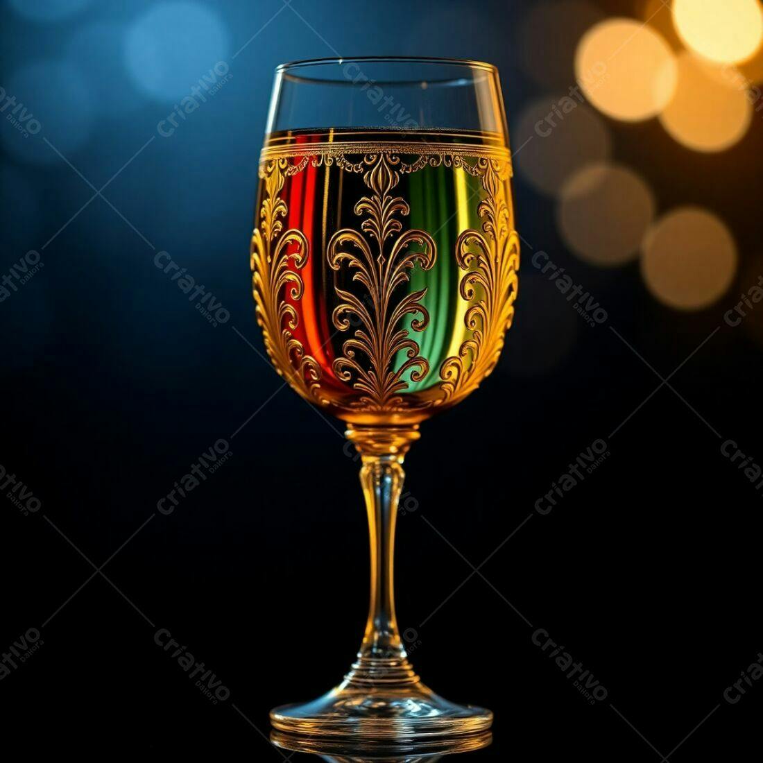 Taça de vinho com detalhes dourados