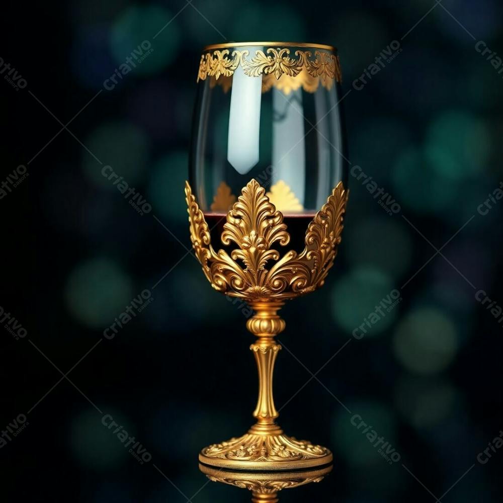 Imagem De Alta Resolução Uma Taça De Vinho Dourada Majestosa E Elegante, Com Design Intrincado, Superfície Polida E Brilhante. O Fundo Preto Oferece Alto Contraste. Qualidade Comercial Para Cartaz De Culto De Santa Ceia