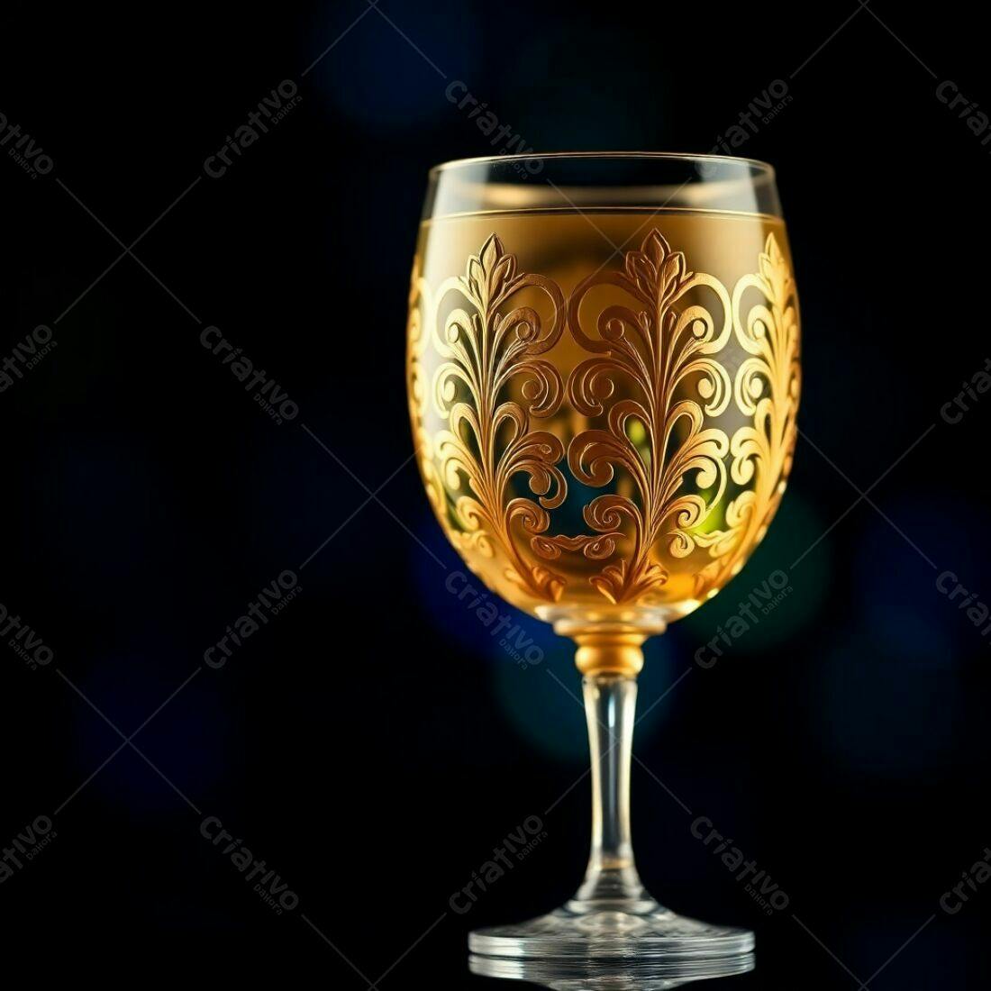 Taça de vinho dourada com detalhes arabescos