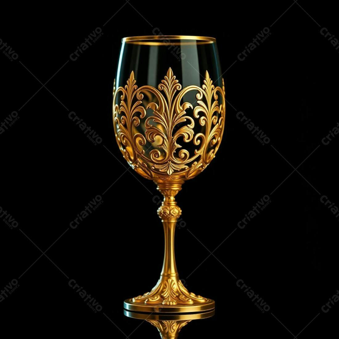 Taça dourada com detalhes em relevo