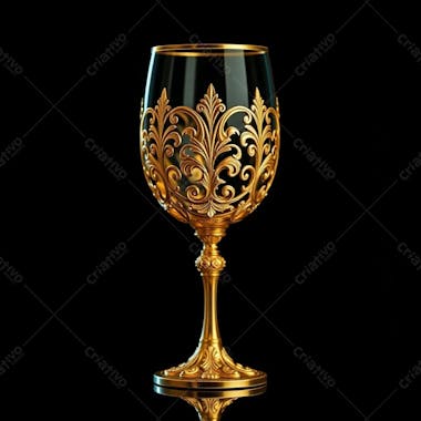 Imagem De Alta Resolução Uma Taça De Vinho Dourada Majestosa E Elegante, Com Design Intrincado, Superfície Polida E Brilhante. O Fundo Preto Oferece Alto Contraste. Qualidade Comercial Para Cartaz De Culto De Santa Ceia