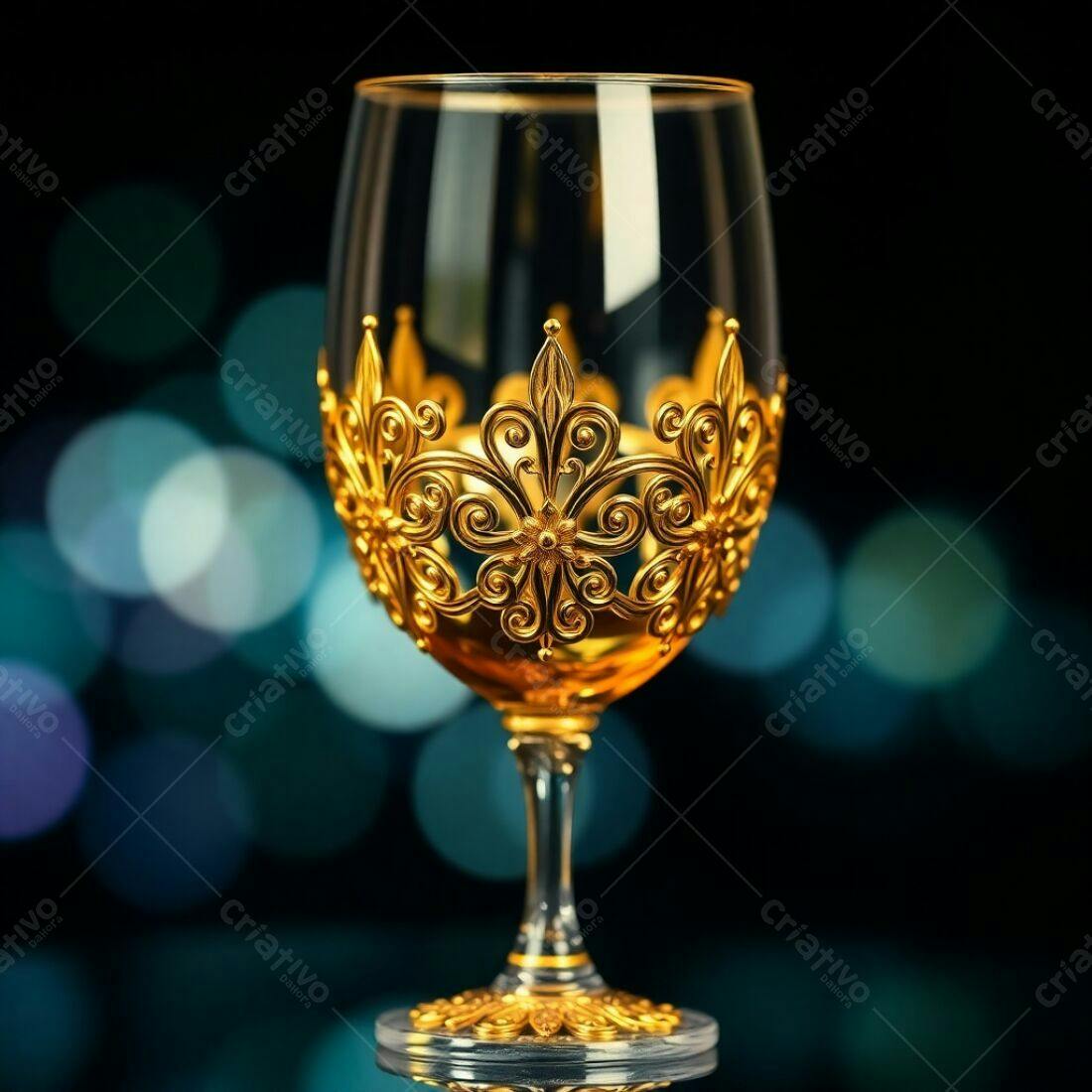 Taça dourada com detalhes em relevo