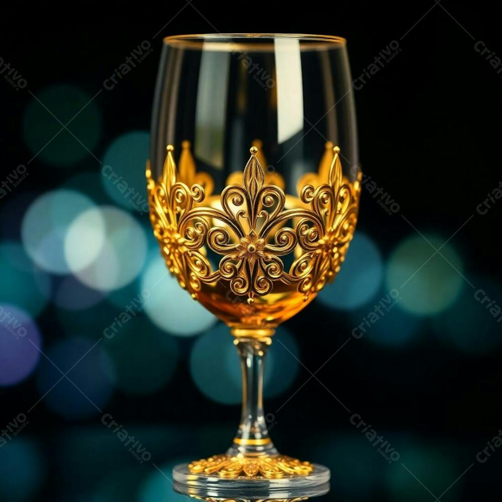 Imagem De Alta Resolução Uma Taça De Vinho Dourada Majestosa E Elegante, Com Design Intrincado, Superfície Polida E Brilhante. O Fundo Preto Oferece Alto Contraste. Qualidade Comercial Para Cartaz De Culto De Santa Ceia