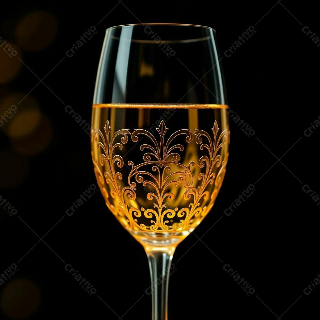 Taça de vinho branco com detalhes dourados