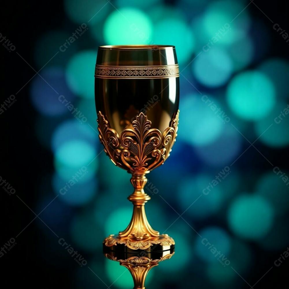 Imagem De Alta Resolução Uma Taça De Vinho Dourada Majestosa E Elegante, Com Design Intrincado, Superfície Polida E Brilhante. O Fundo Preto Oferece Alto Contraste. Qualidade Comercial Para Cartaz De Culto De Santa Ceia